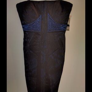 Badgley Mischka Black Strapless Dress with Blue Beaded Accents